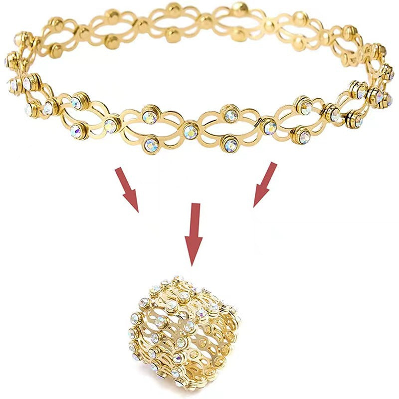 Pulsera de metal con incrustaciones de diamantes deformables al por mayor con anillos